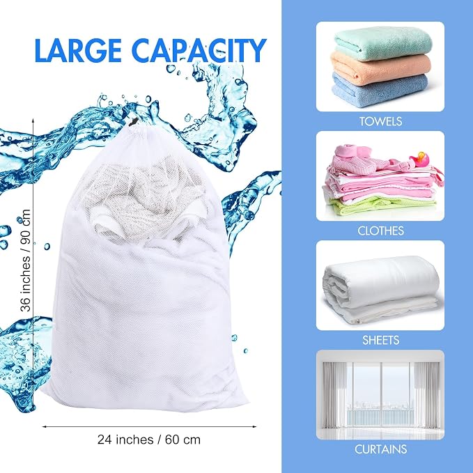 Berlune Large Mesh Laundry Bags, 24 x 36 Inch Bulk Wash Set with Drawstring for Commercial Use, Dorms, Vacation Rentals, Laundromats, Apartments & Facilities(White, Black, Gray,30) - Image 2