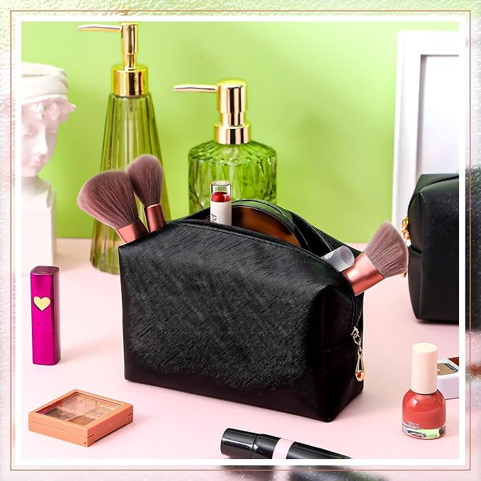 20 Pcs Preppy Makeup Bags PU Leather Cosmetic Pouch with Zipper Waterproof Make up Bags Toiletry Beauty Container for Women Bridal Shower Favors End of the Year Teacher Gifts(Black) - Image 7
