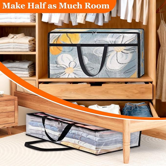 TasticTotes 6 Pack Long Clear Storage Bags for Comforter, Clothes & Bedding, Plastic Blanket Storage with Zipper and Handle, Moving Bags, Closet Organizer and Under-Bed Storage (90L, 39.4"*7.1"*19.7") - Image 7