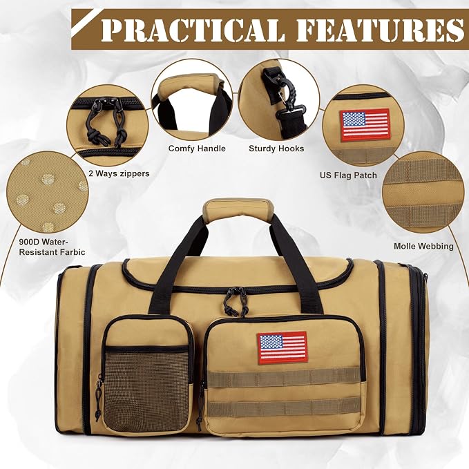 Tactical Duffle Bag For Travel Expandable 52L Large Duffle Bag For Men Gym Duffel With Wet Pocket Multi-Functional Carry On Bags Weekender Overnight Bag Organizer Duffel Bag For Travel - Image 5