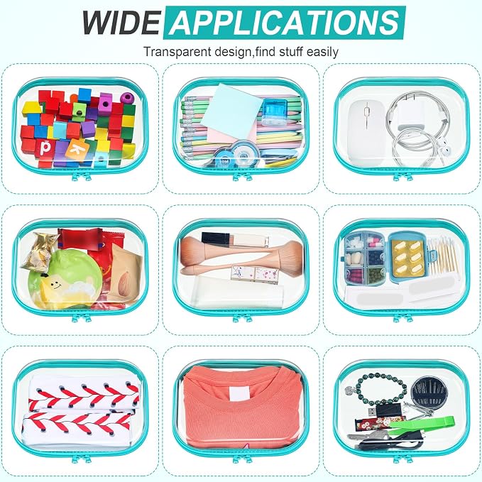 Sanwuta 6 Pcs Clear Hard Zipper Case Plastic Zipper Pouches Transparent Makeup Bag Pencil Case Pouches Toiletry Diaper Bag for Travel Toy Storage Organizer Bins(Teal,7.87 x 5.9 x 2 Inch) - Image 6