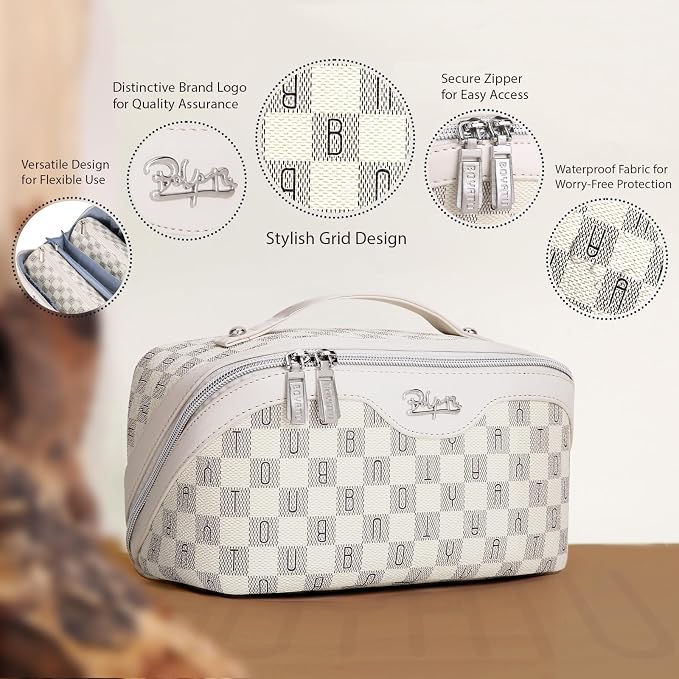 BOYATU Travel Makeup Bag Organizer Cosmetic Bag: 3 Pcs Set Make up Bags for Women with Handle - Waterproof Vegan Leather Toiletry Bags Travel Essentials Pouch with Compartments (H-03-White) - Image 4