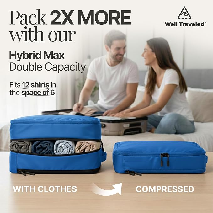 Well Traveled 8 pcs Compression Packing Bags Cubes Set with HybridMax Double-Capacity Design - Packing Cubes for Travel Compression to Maximize Limited Luggage Space, Blue - Image 2