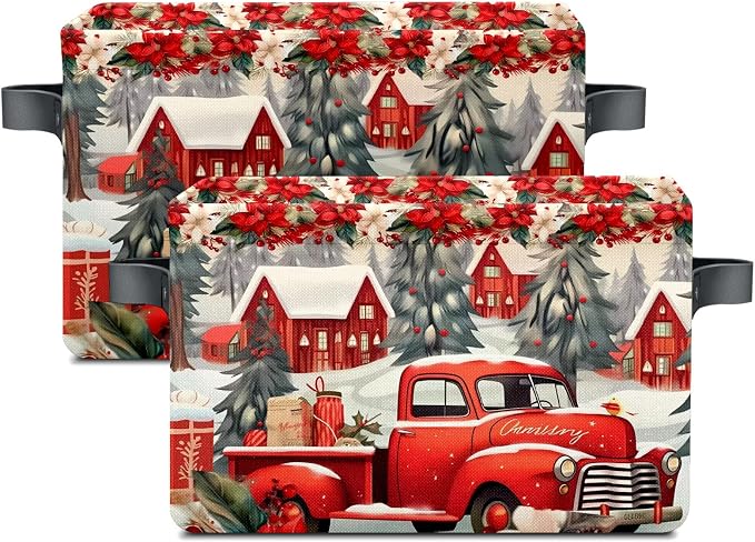Red Christmas Truck Basket, Foldable Fabric Storage Bin, 14 x 10 x 8, 20L - Image 2