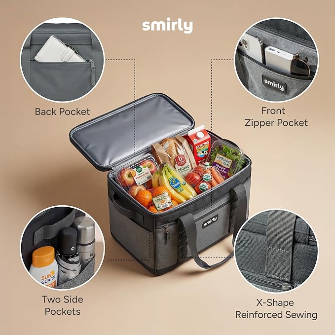 SMIRLY 48 Cans Soft Cooler Bag, Large Collapsible Leakproof Ice Chest | Portable Cooler with Multiple Pockets, Padded Handle and Wipe-Clean Lining for Camping, Beach, Travel, Picnic, Grocery, Car - Image 6