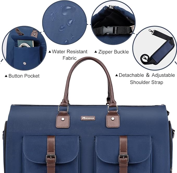 Modoker Convertible Weekender Bag - Canvas Duffle Bags for Travel with Hanging Feature, Blue - Image 6
