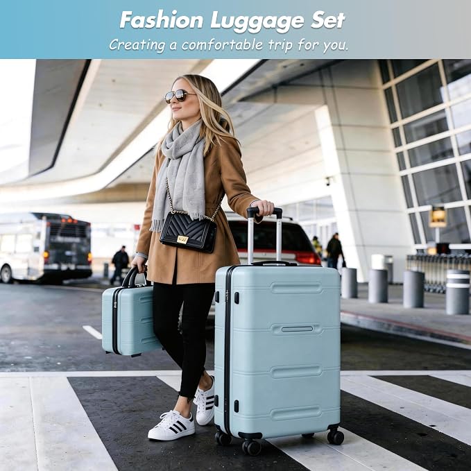 Merax Luggage Set,6 Piece Suitcase with Bags,Lightweight Carry on Luggage | 14/20 IN Airplane Approved,24/28IN Hardside Suitcase with Double Spinner Wheels Handle Password Lock,Light Blue - Image 2