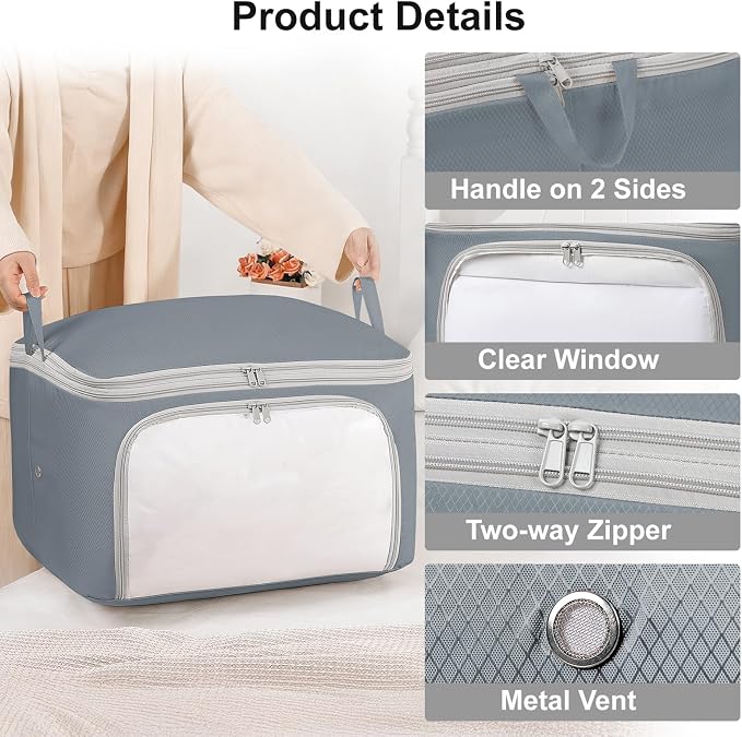 Comforter Storage Bag - 130L Blanket Storage Bags Front-opening Ultra Space Saving Self Compression Organizer, Washable Compression Bags for Storage Comforter Blanket, 2 Pack, Grey - Image 6