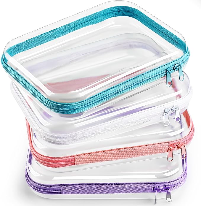 Hoolerry 4 Pcs Hard Clear Zipper Case Makeup Bags Plastic Zipper Pouch Transparent Storage Box Containers for Cosmetics, Snacks, Building Blocks, Puzzles(Clear,9.8 x 7.9 x 2 in,Multicolor) by Hoolerry