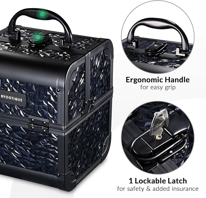 BYOOTIQUE 4in1 Cosmetology Case on Wheels w/Cosmetic Storage Makeup Artist | Aluminum Rolling Makeup Suitcase 360° Detachable Wheel Lockable Makeup Case Organizer w/ Mirror Nail Tech Mermaid Black - Image 5