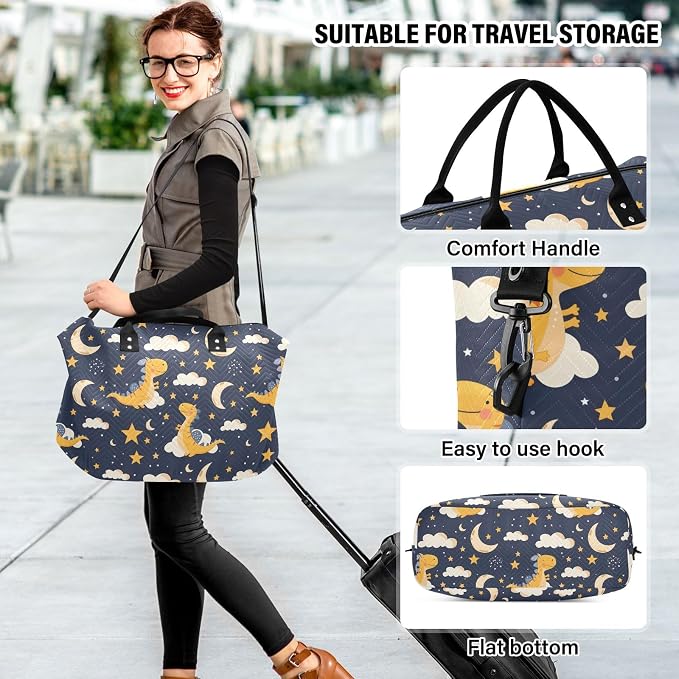 Weekender Bags Travel Duffel Gym Bag Dinosaur Stars Moon Carry on Overnight Tote Bag with Toiletry Bag for Airplane Travel Trip Gym Yoga - Image 6