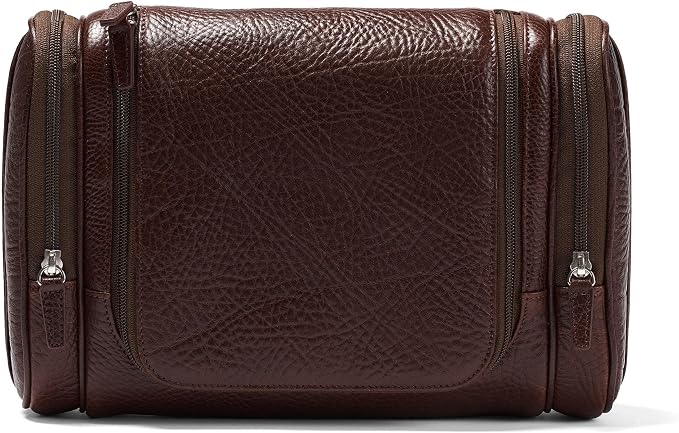 Leatherology Premium Espresso Hanging Toiletry Kit – Full Grain Leather Travel Organizer with Hanger and Multiple Storage Compartments by Leatherology