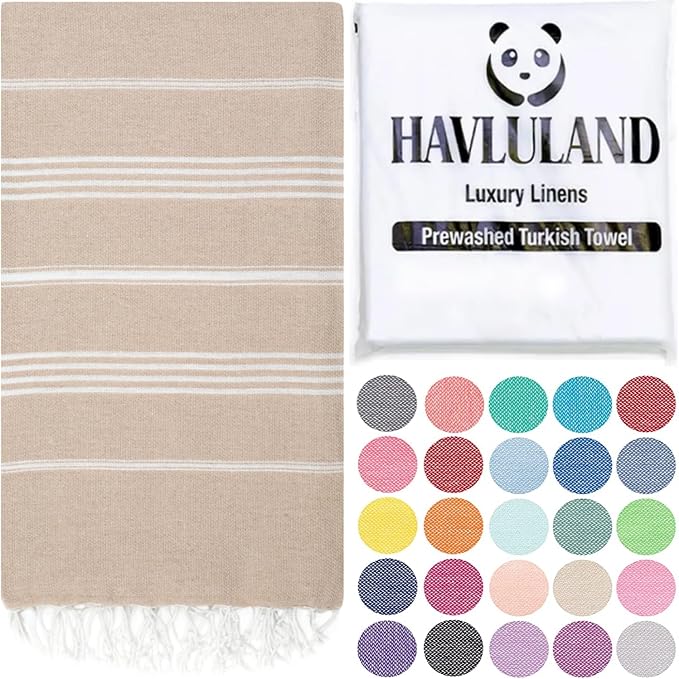 HAVLULAND Turkish Beach Towels, Oversized 40"x72" Turkish Bath Towel, Highly Absorbent Quick Dry Sand Free Beach Towels for Beach Pool Spa Gym Yoga Travel Camping Picnic Blanket - Beige by Havluland