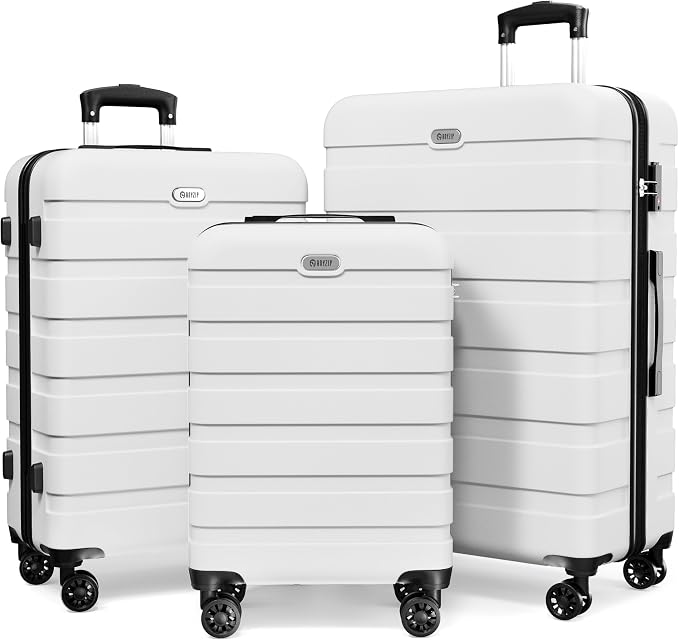 AnyZip Luggage Sets 3 Piece Hardshell Suitcase Set PC ABS Lightweight Travel Suitcases with 4 Double Spinner Wheels TSA Lock 20 24 28 Inch White by YourBestTravelChoice
