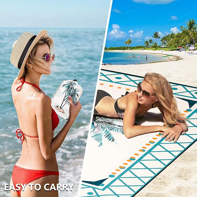 HIHOHO Beach Blanket Waterproof Sandproof Extra Large Beach Mat 79" X 83"/120"x108"for 1-8 Adults Quick Drying Durable Outdoor Picnic Mat for Beach Travel Camping Hiking - Image 4