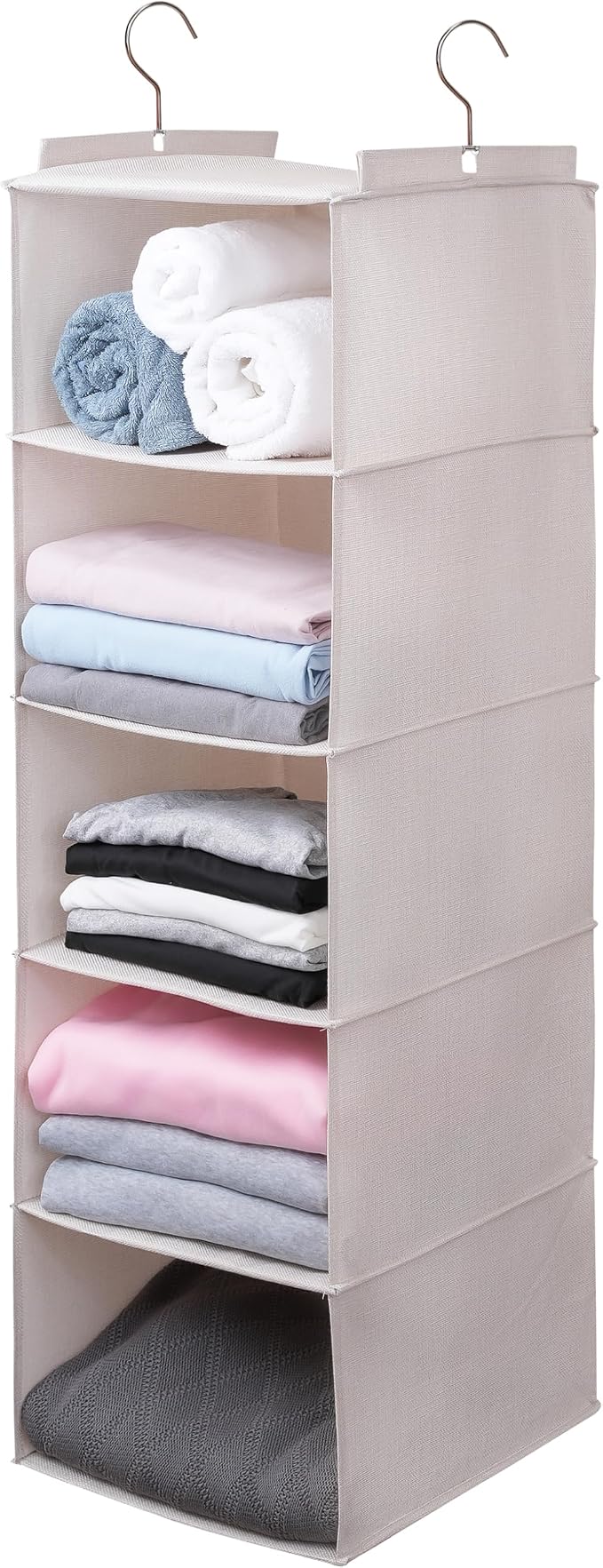 Large Hanging Sweater Organizer for Closet,Collapsible 6-Shelf Hanging Closet Shelves with Drawers, Washable (Beige -5 Shelf) by Unknown