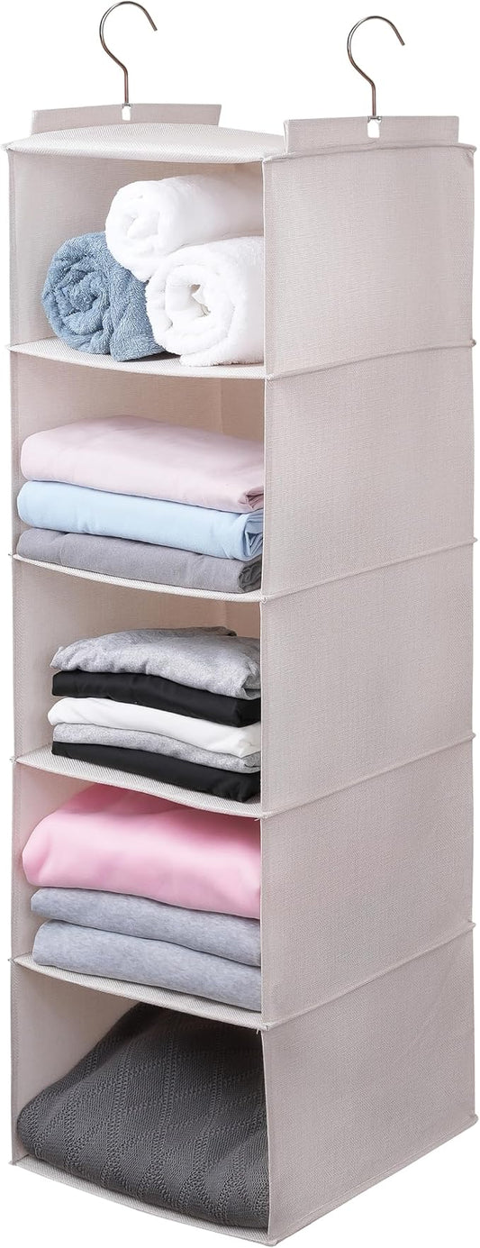 Large Hanging Sweater Organizer for Closet,Collapsible 6-Shelf Hanging Closet Shelves with Drawers, Washable (Beige -5 Shelf) by Unknown