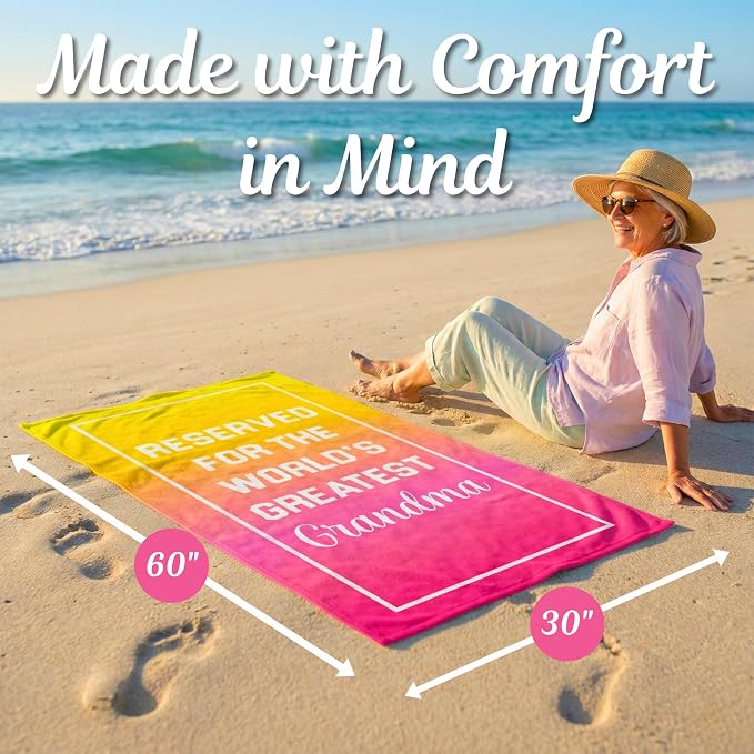 Ethisa Grandma Beach Towel – Best Grandma Ever Gift, 60”x30” Beach & Pool Towel for Summer, Vacation, Travel, Birthday, Mother’s Day or New Grandma Present from Granddaughter or Grandson - Image 6
