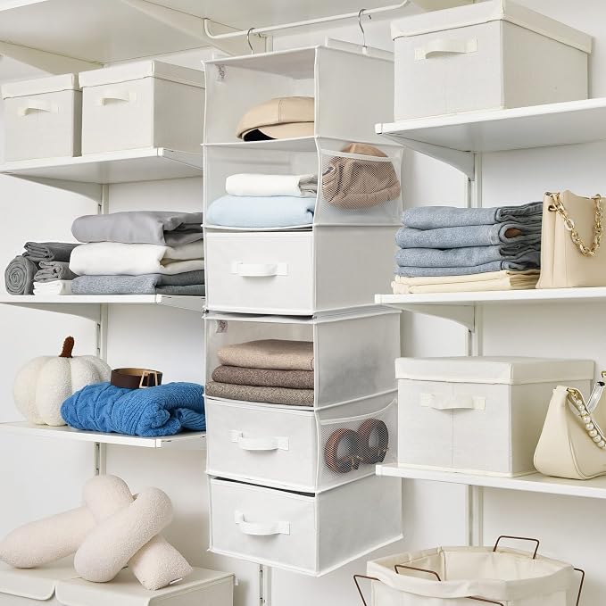 GRANNY SAYS 6-Shelf Hanging Organizer for Closet, Separable to 2 Pack 3-Shelf Hanging Shelves, Organization and Storage with 3 Different Drawers, 4 Side Pockets, White, 1-Pack - Image 2