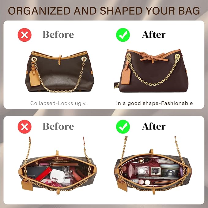 Doxo Purse Organizer Compatible with LV Carryall BB, Upgraded Lightweight Bag Insert with 9 Compartments, Custom Fit Inside Handbag Divider Shaper Accessories（White-Red, BB） - Image 5
