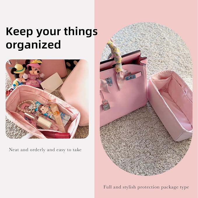 DGAZ Purse Organizer Silky Smooth,Silk,Luxury Handbag Tote in Bag Shapers, Women- Fits Birkin25/30/35/40 Bags (Pink, BK35) | Soft and Lightweight,Perfect Fit,Multi-pocket Storage,Bag Protector,Luxury Bag Care,Handmade,for Smooth Bag Organizer - Image 8