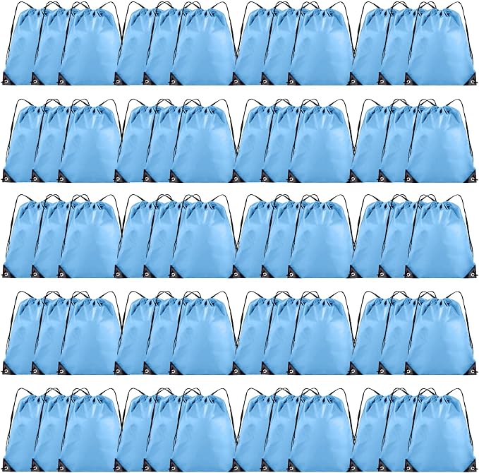 Grneric 60 Pieces Drawstring Backpack Bulk Cinch Sackpack Ployster Drawstring Bags for Gym Party Trip(Sky Blue) by Grneric