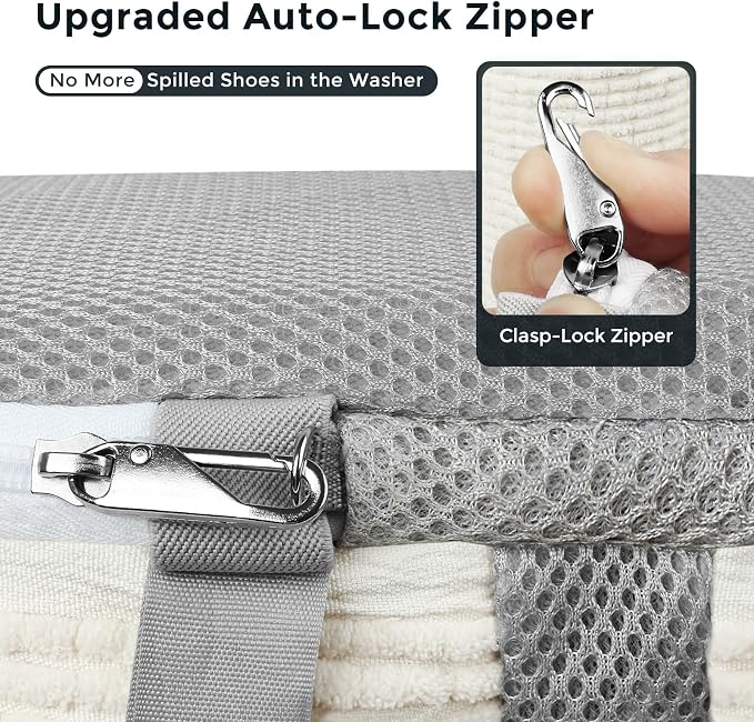 Shoe Washing Machine Bag, Dual Compartment Full Protection Laundry Shoe Bags for Washer with Clasp-Lock Zipper, Sneaker Cleaner Wash Bag for Tennis Shoes, Beige/Gray, 2-Pack - Image 2