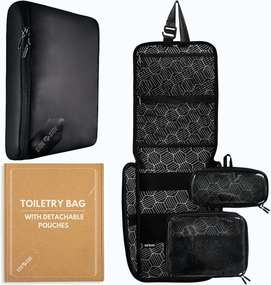 Small Travel Toiletry Bag for Men, Slim Flat Hanging Mens Dopp Kit & Travel Size Shaving Kit Organizer, TSA-Approved Waterproof Compact Toiletries Bag, Leak-Proof Pouches by SIDEBYSIDE