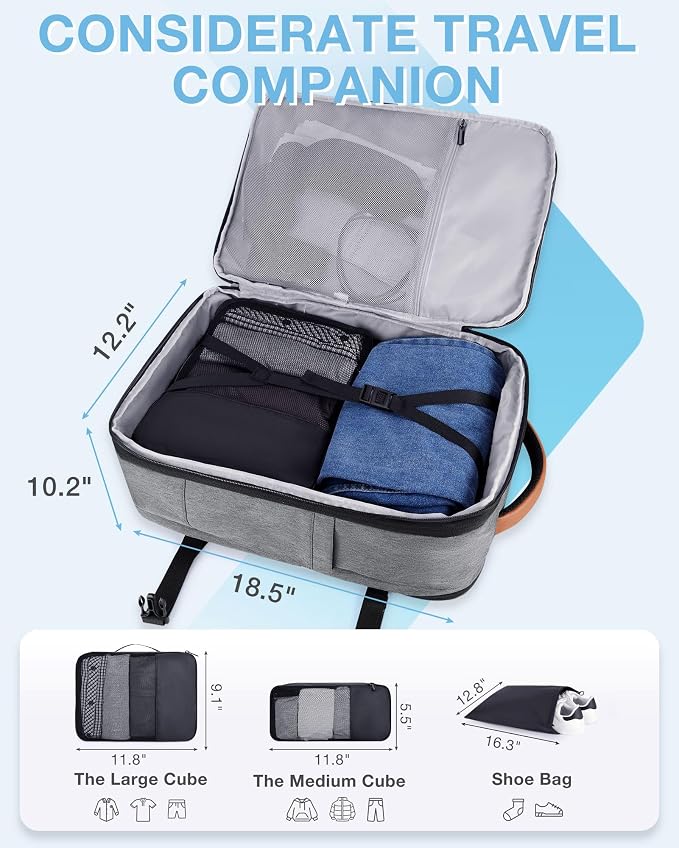 BAGSMART 37L Expandable Travel Backpack Compression Carry On Daypack | Black and White weekender bag fits 17" laptop. Water resistant luggage with packing cubes and shoe pouch. - Image 4