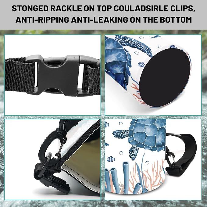Waterproof Dry Bag,Roll Top Sea Turtle Coral Starfish Waterproof Backpack 5L/10L/20L Floating and Lightweight Bags for Kayaking, Boating, Fishing, Swimming and Camping with Waterproof Phone Case - Image 3