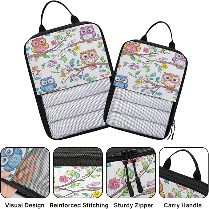 Floral Owl 6 Set Compression Packing Cubes for Travel Luggage Carry On Suitcase Compressible Expandable Packing Cubes Organizers Bag - Image 3