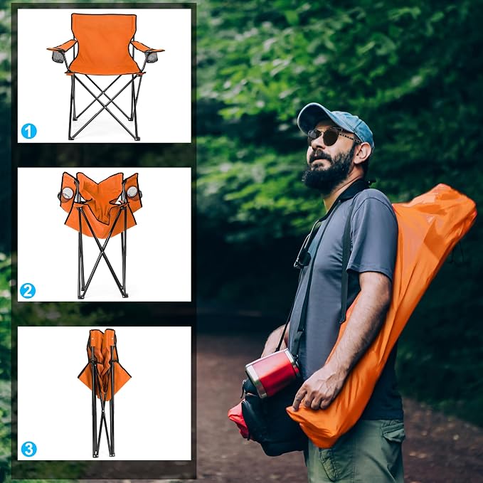 HaSteeL Camping Chair for Adults, Folding Beach Chair Set of 2, Large Foldable Portable Chair for Outdoors Fishing, Hiking, Sporting, Travel, Picnic, Lawn, Hold 275lbs & A Storage Bags (Orange) - Image 5