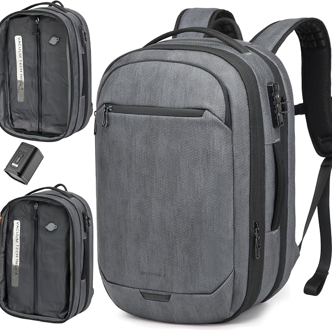 Vacuum Seal Travel Backpack 45L with Pump - Expandable Air Compression System, Water-Resistant Business TSA Lock, Laptop Backpack, Carry-On Suitcase Luggage, Gifts for Men by Unknown