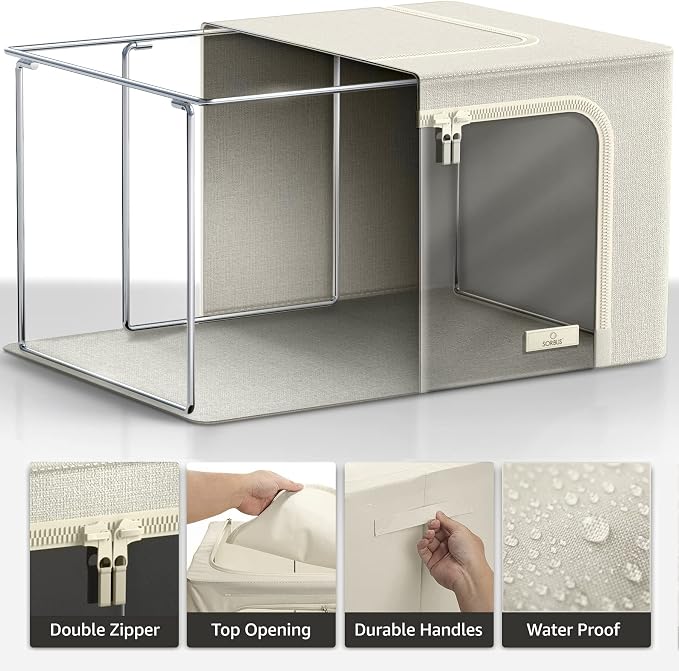 Sorbus Jumbo Storage Bins with Metal Frame - Oxford Fabric Storage Containers with Large Clear Window & Carry Handles - Stackable & Foldable Clothes Organizer Bags for Bedding Linen, Clothing & More - Image 3