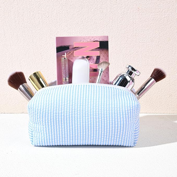 SOIDRAM 2 Pack Makeup Bag for Women, Blue Makeup Pouch Small Cosmetic Bag Travel Toiletry Organizer for Skincare, Brushes & Essentials - Image 5