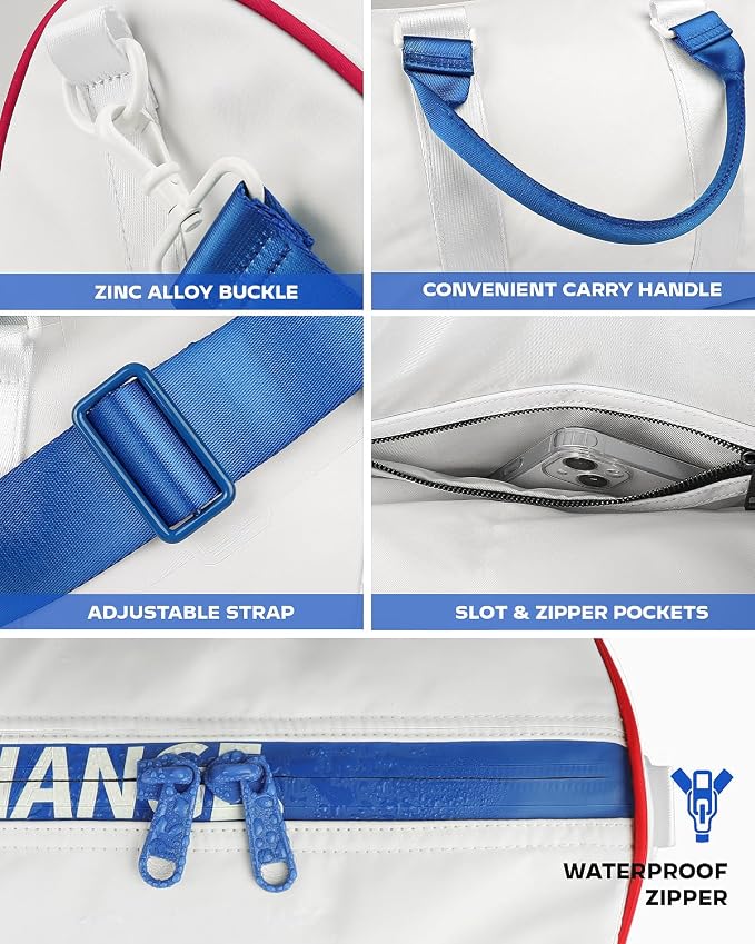 4Pcs/Set Waterproof Sports Duffel Bag 1000D Nylon Durable Gym Bags for Men and Women Overnight Bag with 3 Accessory Bags of Wet & Dry Separation Upgrades 2.0 White - Image 3
