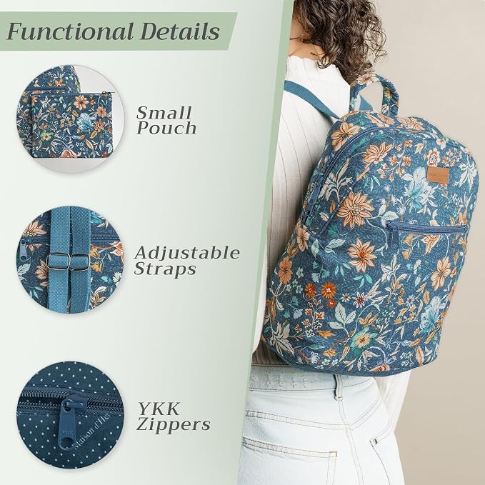 Maison d' Hermine Backpack for Women Men Cotton Shoulder Multipurpose Rucksack with Small Pouch Lightweight Multi Pocket Bag for Travel Beach Perfect for Spring Summer (Luxury Loft - Dark Teal) - Image 4