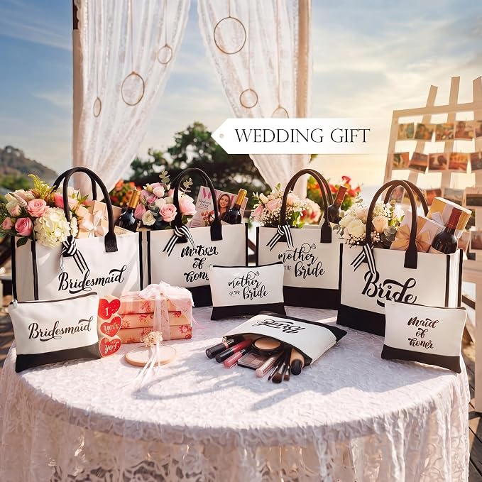 Sweetude 20 Pcs Bride Canvas Tote Bag Bulk with Makeup Bags Gifts for Bride Bridesmaid Tribe Wedding Engagement Bridal Shower - Image 3