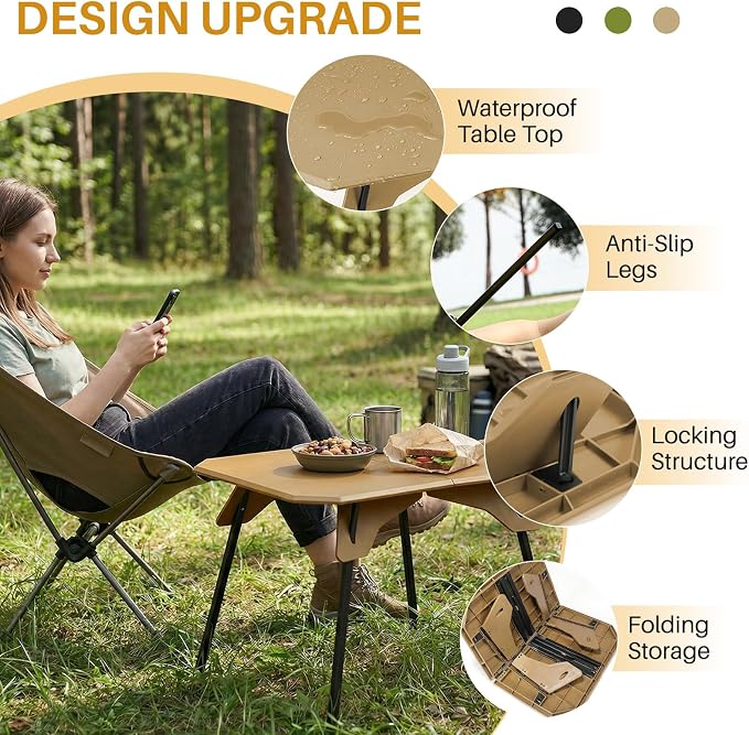TOPCHANCES Ultralight Camping Table, Compact & Collapsible Aluminum Camping Tables for Backpacking, 2 Height Settings -Portable Carry Case for Hiking, Expeditions & Patio(Khaki) - Image 3