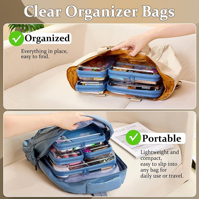 4 pcs Clear Zipper Pouches,Hard Shell Zipper Case, Toiletry Bag for Travel | CLear Diaper Bag, Toiletry Pouch, Travel Organizer, Cosmetic Bag,Toy Storage Bins (M+3S) (Blue) - Image 2