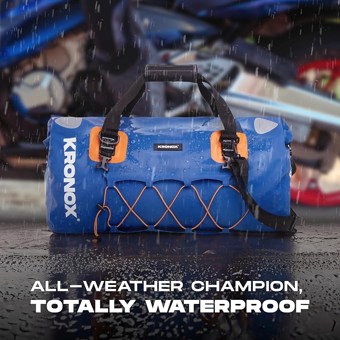 KRONOX Motorcycle Duffel Bag Waterproof, 25L Blue – Durable Motorcycle Luggage & Saddle Bags. Back Seat Dry Bag for Travel, Commute & Dirt Bike Gear - Image 4