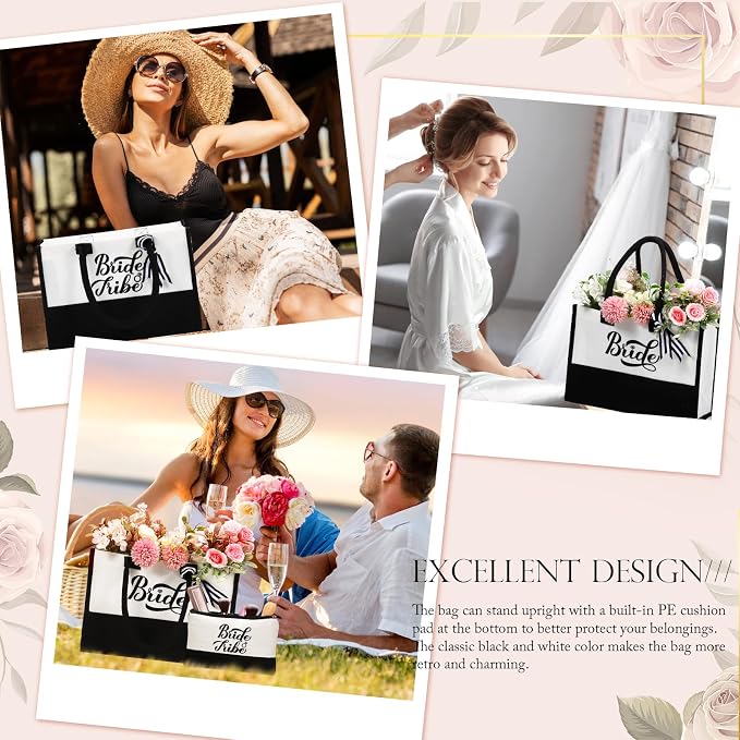 Sweetude 20 Pcs Bride Canvas Tote Bag Bulk with Makeup Bags Gifts for Bride Bridesmaid Tribe Wedding Engagement Bridal Shower - Image 6