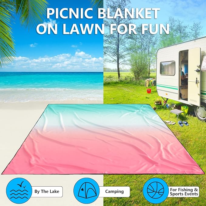 WIWIGO Beach Blanket Waterproof Sandproof Beach Mat 79" X 83"/10'x9'for 2-8 Adults Quick Drying Outdoor Picnic Mat Beach Accessories for Travel, Camping, Hiking - Image 5