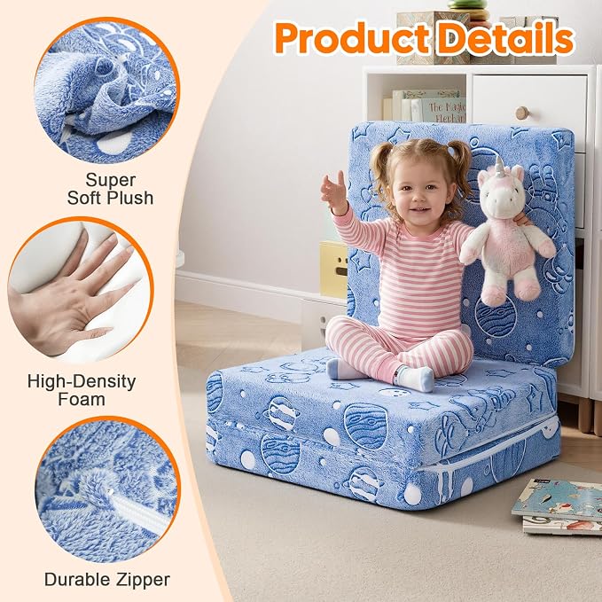 MeMoreCool Glow Space Kids Foldable Floor Mattress Trifold, 57x22 Inch Blue | Glow space trifold mattress for kids room, playroom, reading and travel - Image 4
