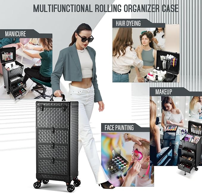 Yueieoun Salon Cart with 3 Drawers, Nail Trolley Cart with Wheels Salon Station Rolling Makeup Train Case Cosmetology Case Organizer Cases for Nail Tech,SPA,Face Painting,Hairstylist,Makeup Artist - Image 6