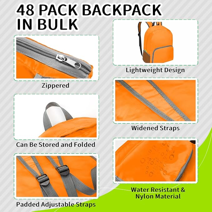 48 Pcs 17 Inch Foldable Backpacks in Bulk Classic Back Packs Colorful Book Bags Lightweight Basic Bookbags Wholesale for Homeless Student School Supply Outdoor Travel - Image 4