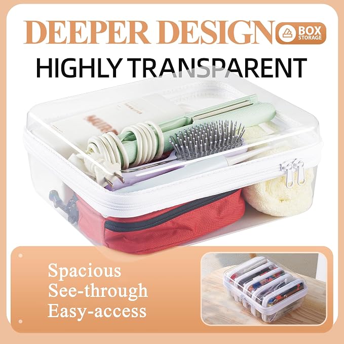 6 pcs Zipper Pouches, Hard Shell Toiletry Bag, Stackable Travel Organizer | Cosmetic Bags, Transparent Diaper Bag, Storage Cases (Tall M + 5S) - Image 2