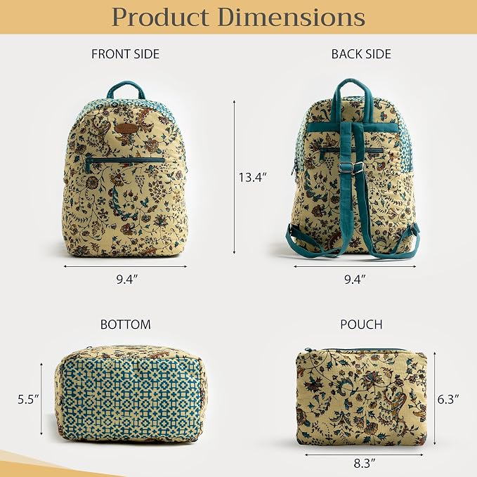 Maison d' Hermine Backpack for Women Men Cotton Shoulder Multipurpose Rucksack with Small Pouch Lightweight Multi Pocket Bag for Travel Work Beach Perfect for Spring Summer (Lakshmi) - Image 5