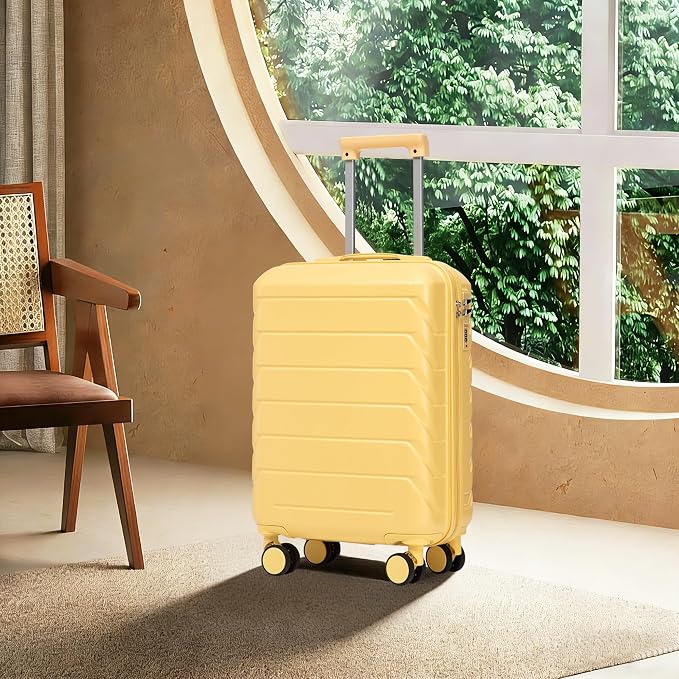 GDFStudio 20" ABS Hardshell Checked Luggage, Medium Capacity Travel Suitcase with Scratch Resistant Surface, 360° Silent Spinner Wheels, Combination Lock, Telescopic Handle and Side Hooks, Yellow - Image 3