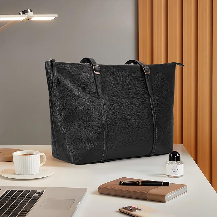 befen Vintage Genuine Leather Work Tote Bag for Women Large Tote Bag with Zipper Leather Purse and Handbags with Compartment - Image 3